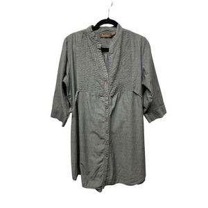Women Speed Control 2X gray tunic button up, smocked detail, tie belt,‎ roll tab